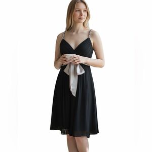 BCBGMAXAZRIA Black Silk Dress Beaded Straps Size 8